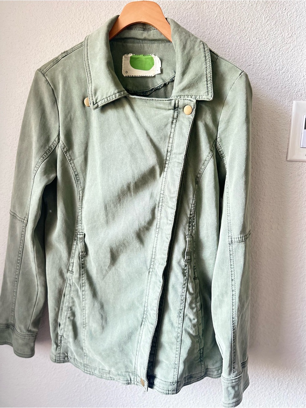 Anthropologie Sage Green Utility Jacket with Asymmetric Front